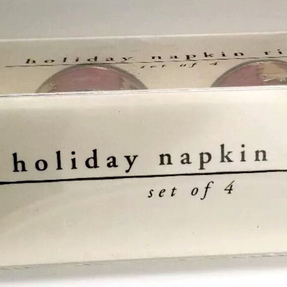 Set of 4 Pier 1 Imports Brass Holiday Napkin Rings Christmas Reindeer & Trees - Picture 3 of 4